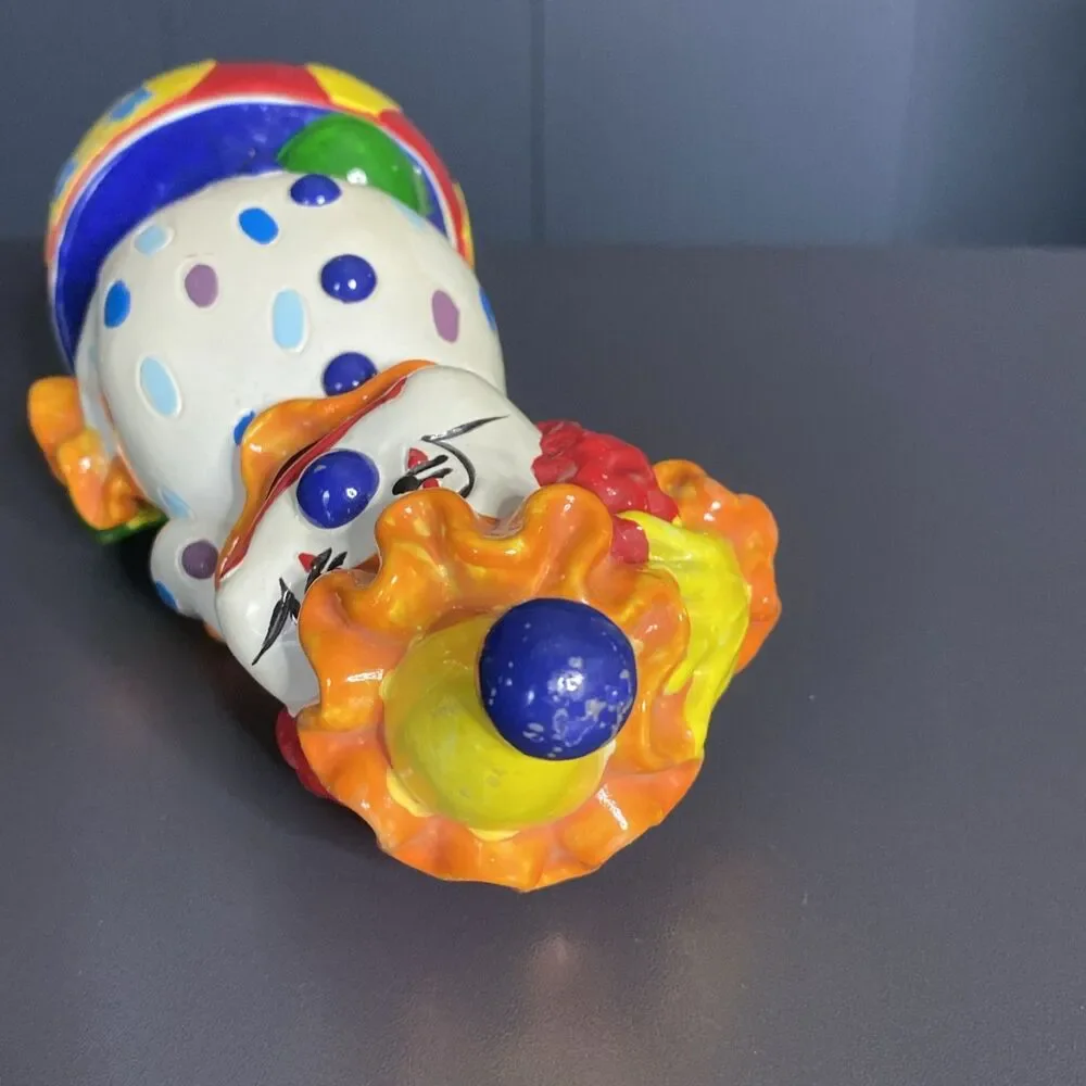 Vintage Clown Plastic Coin Piggy Bank Made in Taiwan 7.5” Tall Colorful Smiling